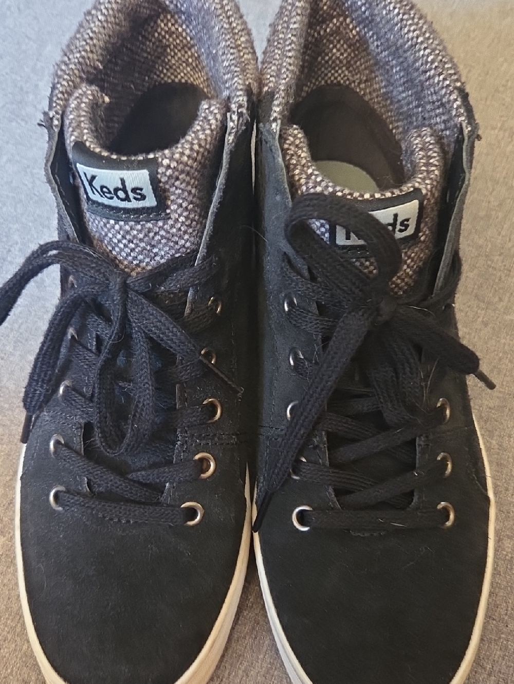 Keds Black High-Top Sneakers with Gray Knit Collar
